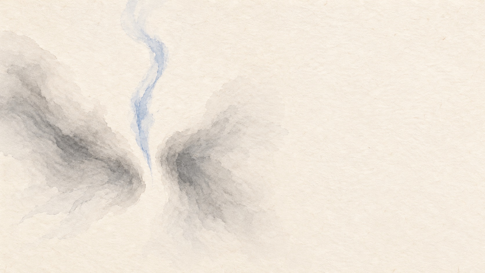和紙ににじむ二つの薄墨の流れと、そのあいだから立ちのぼる淡い藍の一筋